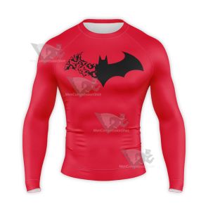 Batman Bat Badge Hero Shadow White Red Long Sleeve Compression Shirt