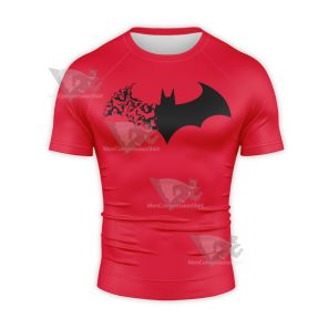 Batman Bat Badge White Red Short Sleeve Compression Shirt