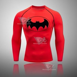 Batman Hero Mens Long Sleeve Compression Shirt Red