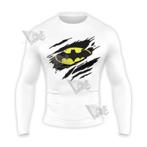 Batman White Ripped Clothing Badge 1989 Long Sleeve Compression Shirt