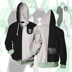 Ben10 Diamondhead Black And White Cosplay Zip Up Hoodie