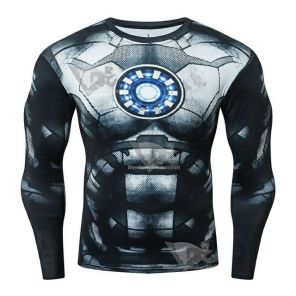 Black White Tony Stark Long Sleeve Compression Shirt For Men