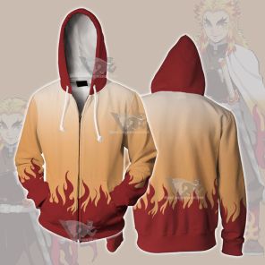 Demon Slayer Kyojuro Rengoku Cosplay Zip Up Hoodie