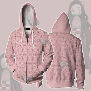 Demon Slayer Nezuko Pink Cosplay Zip Up Hoodie