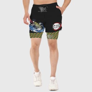 Demonb Slayer Giyu Tomioka Black Men Compression Gym Short