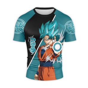 Dragon Ball Goku Kamehameha Green Short Sleeve Compression Shirt