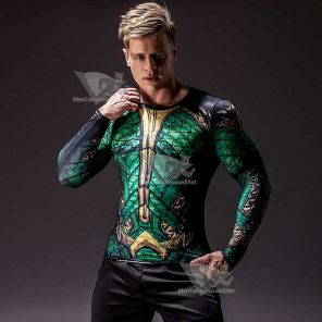 Green Athlantean Long Sleeve Compression Shirt For Men