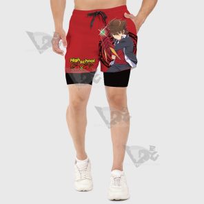 High School Issei Hyoudou Red Men Compression Gym Short