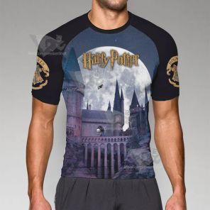 Hogwarts Harry Potter Logo Black Short Sleeve Compression Shirt