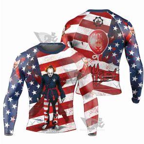 It Pennywise America Flag Horror Mens Long Sleeve Rash Guard