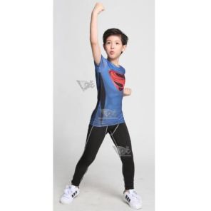 Kids Superman Red S Compression Short Sleeve Rashguard