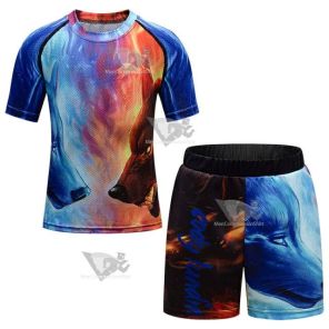 Kids Wolf Light And Dark Short Sleeve Compression Short Set