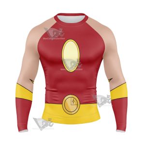 Legion Of Superheroes Sun Boy Back Red Long Sleeve Compression Shirt