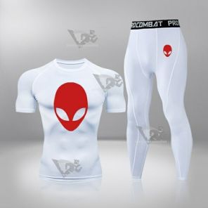 Mens Alien Muscle-Fit Quick Dry White Compression Set