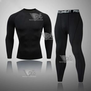 Mens Basic Long Sleeve Quick Dry Compression Set Black