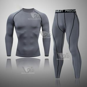 Mens Basic Long Sleeve Quick Dry Compression Set Grey