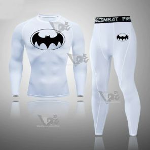 Mens Batman Superhero Long Sleeve Compression Set White