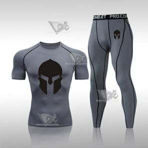 Mens Grey Rashguard Muscle-Fit Short Sleeve Compression Set