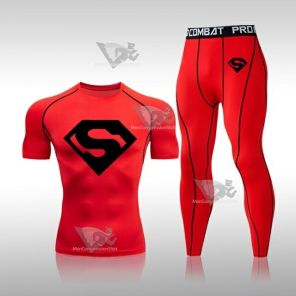 Mens Super Hero Muscle-Fit Quick Dry Compression Set Red