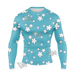 Nami Kimono Blue Flower Long Sleeve Compression Shirt