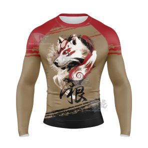 Okami Red Black Long Sleeve Compression Shirt