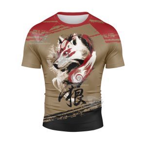 Okami Red Black Short Sleeve Compression Shirt