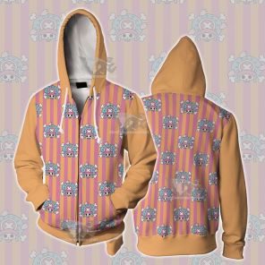 One Piece Chopper Skull Flag Pink Cosplay Zip Up Hoodie