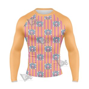 One Piece Chopper Skull Flag Pink Long Sleeve Compression Shirt