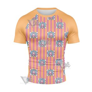 One Piece Chopper Skull Flag Pink Short Sleeve Compression Shirt