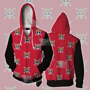 One Piece Monkey D Luffy Skull Flag Cosplay Zip Up Hoodie