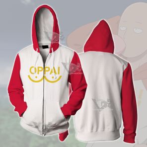 One Punch Man Saitama Oppai Cosplay Zip Up Hoodie