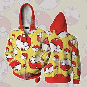 Pm Go Pokeball Yellow Cosplay Zip Up Hoodie