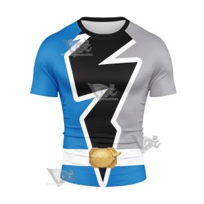 Power Rangers Dino Fury Blue Ranger Short Sleeve Compression Shirt