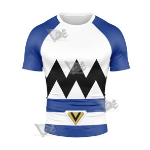 Power Rangers Lost Galaxy Episode Blue Short Sleeve Compression Shirt