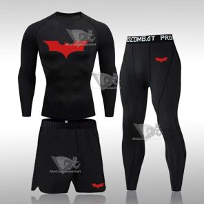 Red Batman Gym Tights Three-Piece Men Compression Set