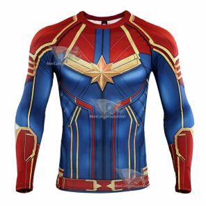 Red Carol Danvers Long Sleeve Compression Shirt For Men