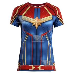 Red Carol Danvers Short Sleeve Compression Shirt For Women