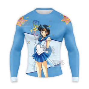 Sailor Moon Sailor Mercury Ami Mizuno Blue Long Sleeve Compression Shirt