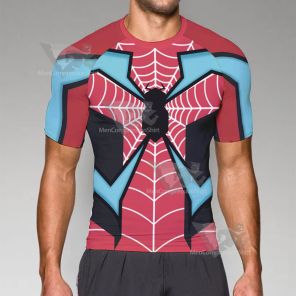 Spiderman Miles Red Blue Short Sleeve Compression Shirt