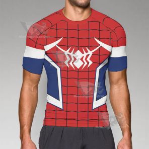 Spiderman Red White Spider Short Sleeve Compression Shirt