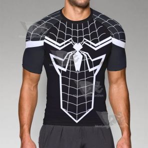 Spiderman White Black Short Sleeve Compression Shirt