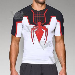 Spiderman White Red Short Sleeve Compression Shirt