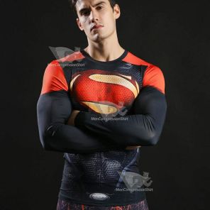 Super Hero Red Gym Long Sleeve Kent Compression Shirt For Men