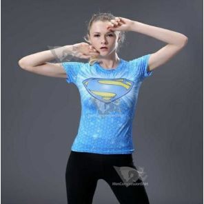 Supergirl Baby Blue Compression Short Sleeve Rash Guard