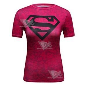 Supergirl Compression Black S Pink Camo Short Sleeve Rashguard