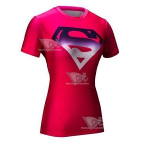 Supergirl Pinkgradient Compression Short Sleeve Rash Guard