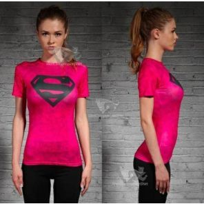 Supergirl Solid Pink Compression Short Sleeve Rash Guard