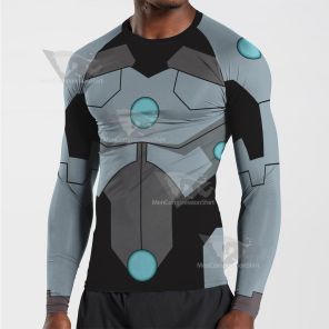 Superhero Cyborg Black Blue Long Sleeve Compression Shirt