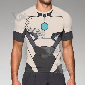 Superhero Iron Man White Black Short Sleeve Compression Shirt