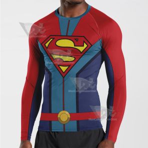 Superhero Superman Red Blue Long Sleeve Compression Shirt